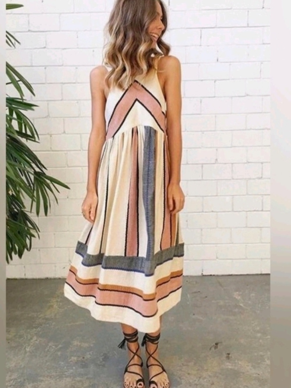 RARE $168 FREE PEOPLE Stripped MIDI Dress XS